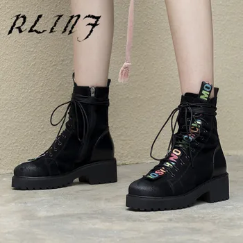 

RLINF New Casual Leather Platform with Cow Leather Flaps Martin Short Boots