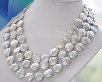 

Free shipping >>@ +14mm gray coin freshwater pearl necklace 50