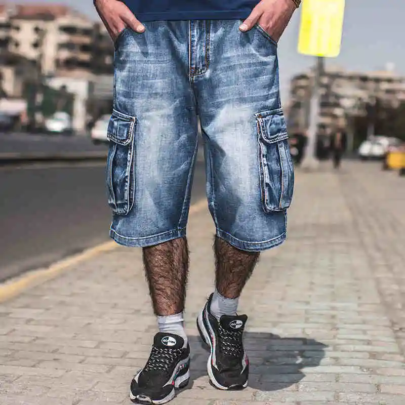 men's blue jean cargo shorts