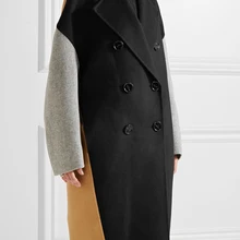 Новинка года; женское двубортное шерстяное длинное пальто в стиле пэчворк; женская верхняя одежда; manteau femme abrigos mujer; сезон весна-Зима