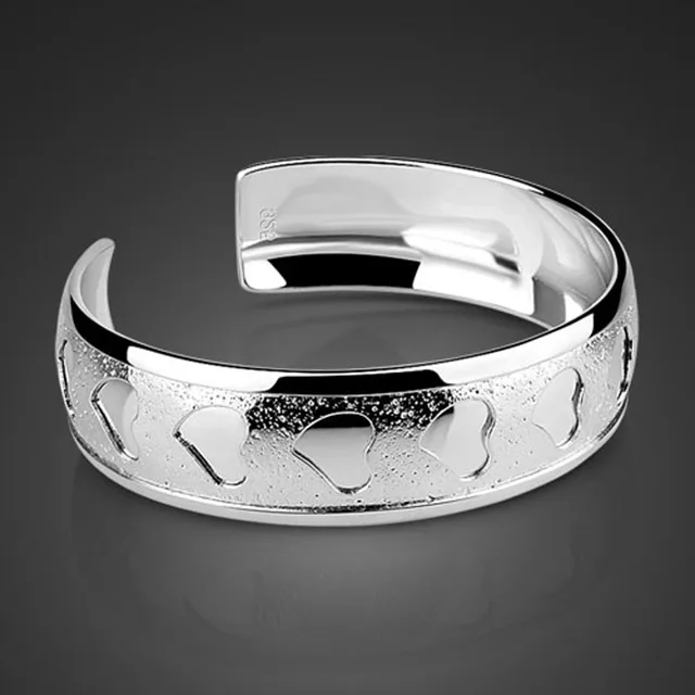 Solid 925 Sterling Silver bracelets & bangles for women.Lovers bangles silver colors ladies