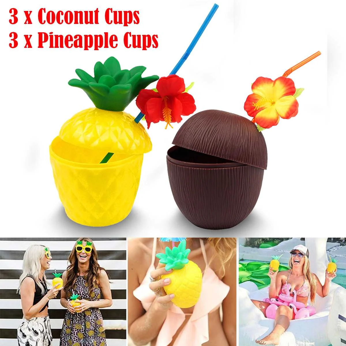 

6 Pcs Plastic Cup Fruit Shape Drink Cups Pineapple Coconut Cup Camping Portable Drink Containers