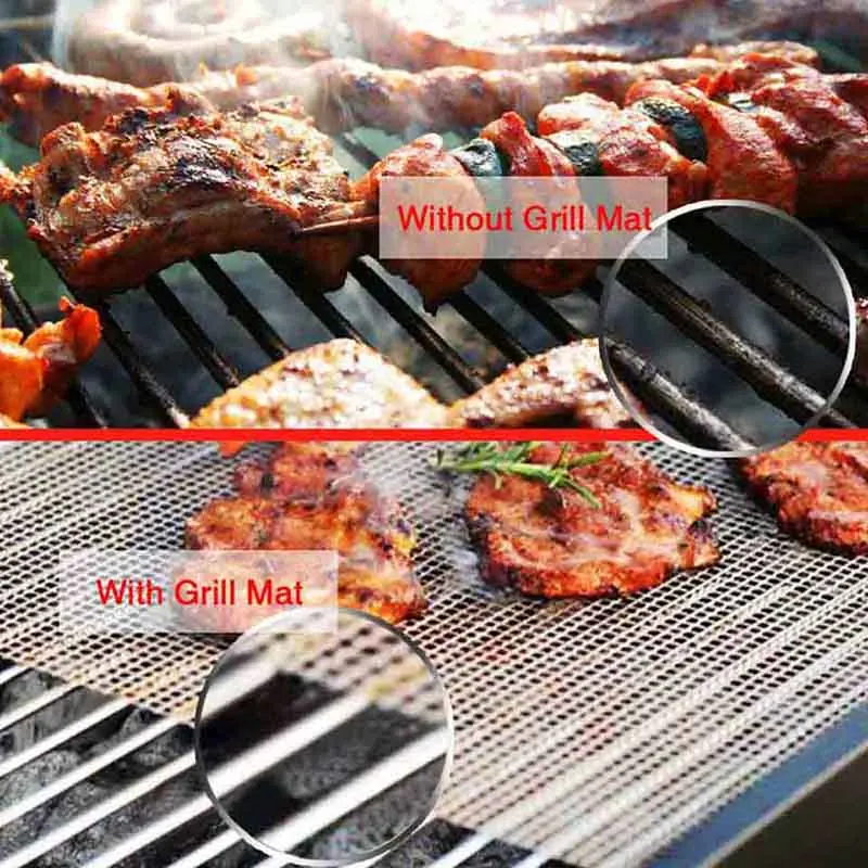 3Pcs Non-Stick BBQ Grill Mesh Mat Perforated Oven Sheet Reusable Barbecue Mat Baking Mat Heat-Resistant Outdoor Grilling Tool