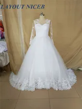 Appliques Lace Wedding Dressees Long Sleeves Ball Gown Vestido De Noiva 2018 Vintage Sheer Tulle Plus Size Bridal Gown