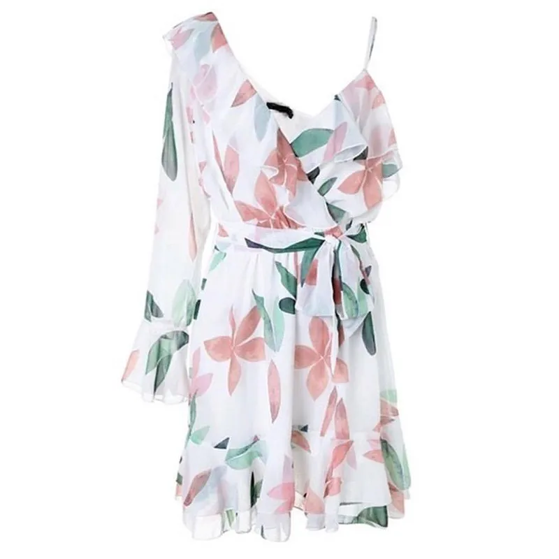 Floral Sexy Beach Dress long Sleeve Irregular Women Summer Dress Ruffles Sash Bow Tied Elegant Clothes Vestidos  13