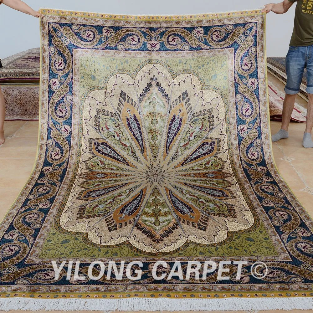 Yilong 6'x9' Turkish silk carpet vantage traditional silk hand knotted