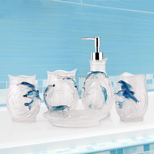 Free Shipping Natural Fresh Dolphin Bathroom Set Wash Resin Free Shipping Natural Fresh Dolphin Bathroom Set Wash Resin Of Five Pieces