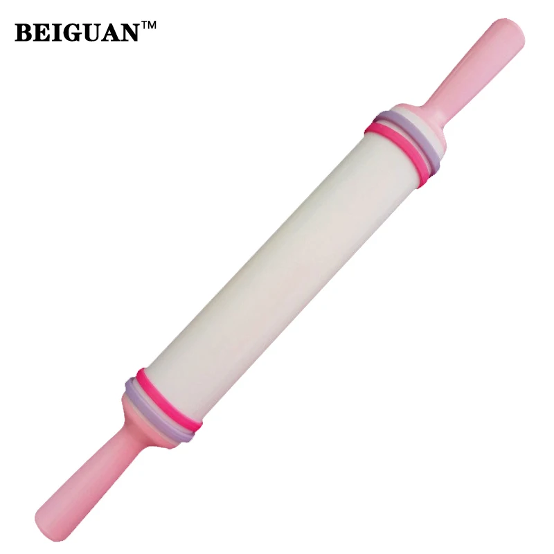 

36cm Cake Fondant Embosser Decorating Tools Plastic Fondant Rolling Pin with Silicone Guide Pastry Tools