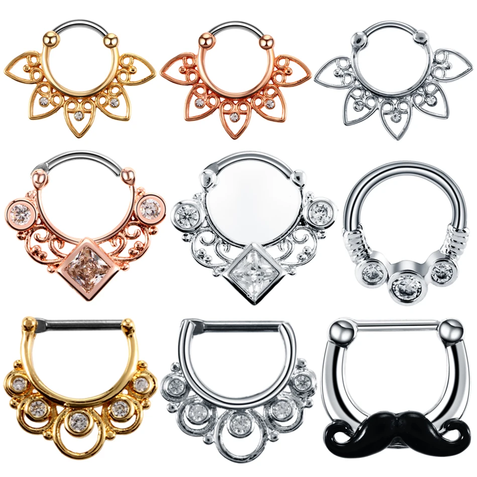 

1PC Copper Tribal Indian Septum Clicker Nose Ring Piercing 16g Crystal Gem Ear Cuff Cartilage Tragus Fashion Body Jewelry