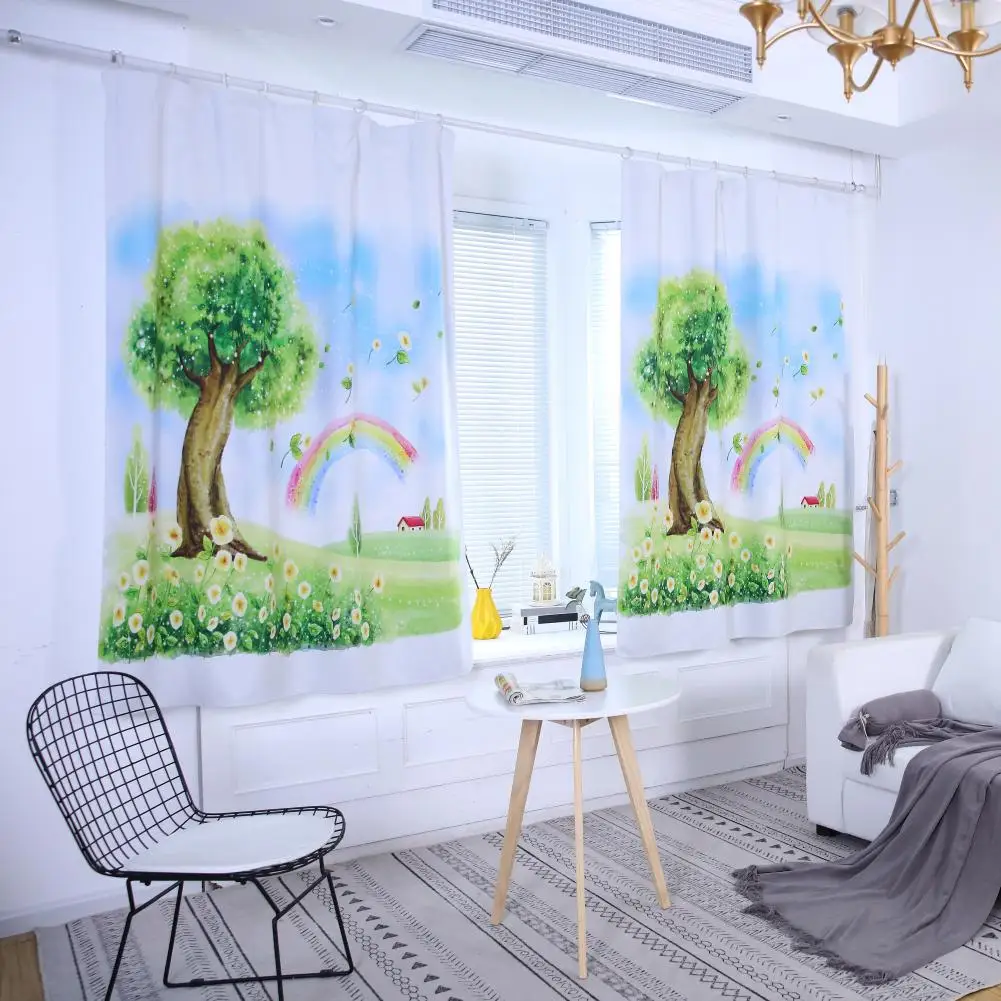 

Living Room Tulle High Shading Fairy World Tree Rainbow Window Curtains Kids Bedroom Nursery Decor