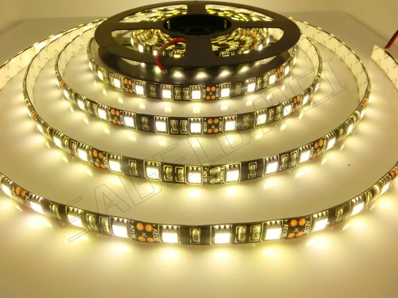 Бесплатная доставка 5 м/рулон 300LED Черный PCB WaterproofIP65 5050SMD LED Flex полосы DC12V 60 светодиодов/m Теплый белый/Белый/RGB led strip light