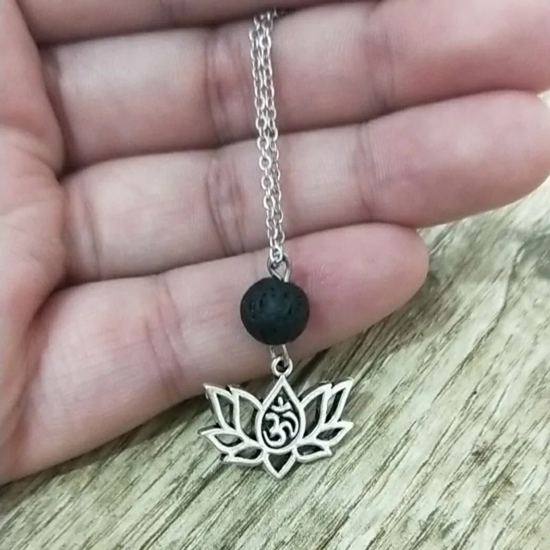 

1pcs) Lava Stone Bead Lotus Flower Yoga Diffuser Necklace Aromatherapy Essential Oil Perfume Diffuser Necklace Collar Jewelry