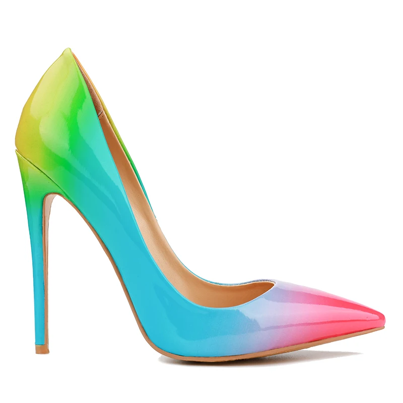 Сезон весна-лето; модные туфли-лодочки; женская обувь на каблуке; Свадебная обувь золотого цвета радуги; туфли на очень высоком каблуке-шпильке с острым носком - Цвет: Зеленый