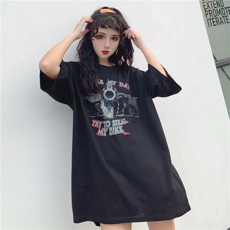 

Loose Bf Letter Black T-shirt Korean Japan Tee Women's Tshirts Chic Kawaii Girl Vintage Female Ulzzang Harajuku Tunic For Women