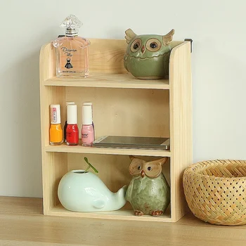 

Wooden 3 layer desktop storage rack wall mounted cosmetic storage shelf living room debris storage rack wx10251727