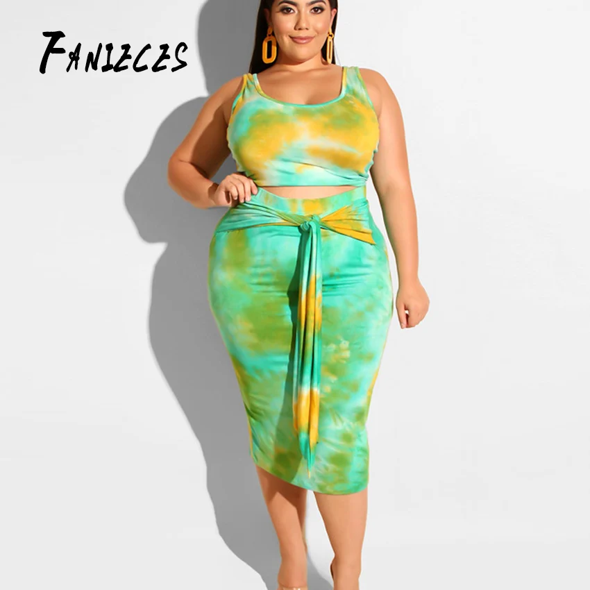 

Europe tracksuit women fat large size ensemble femme 2019 hot summer new tie dyed print tight package hip fashion casual suit