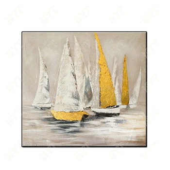 

Pure Handpainted Oil Painting Abstract white sailboat Pictures on Canvas Wall Art for living room bedroom Home Decor unFramed