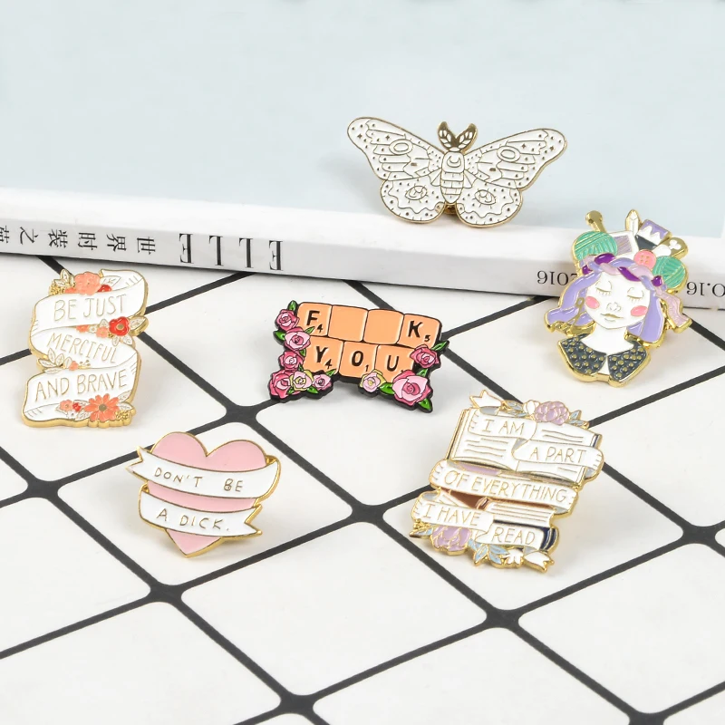 

Quote Book Girl Heart butterfly FY Flower Keyboard Pins Brooches Collection Enamel pin Badge for Women Men Jewelry Lapel pin