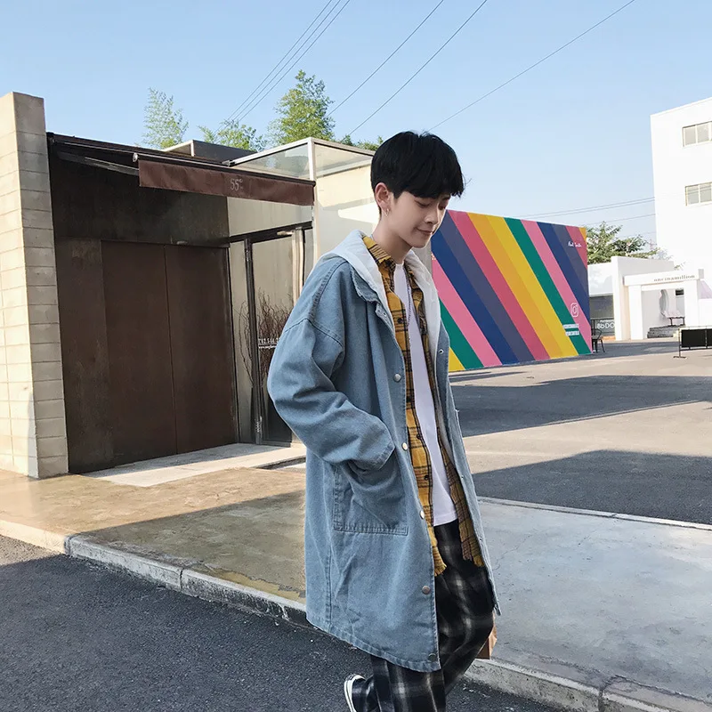 New Fashion Men Denim Jacket Detachable Hooded Windbreaker Men Hip Hop Streetwear Bomber Jacket Male Oversized Jeans Baggy Coat