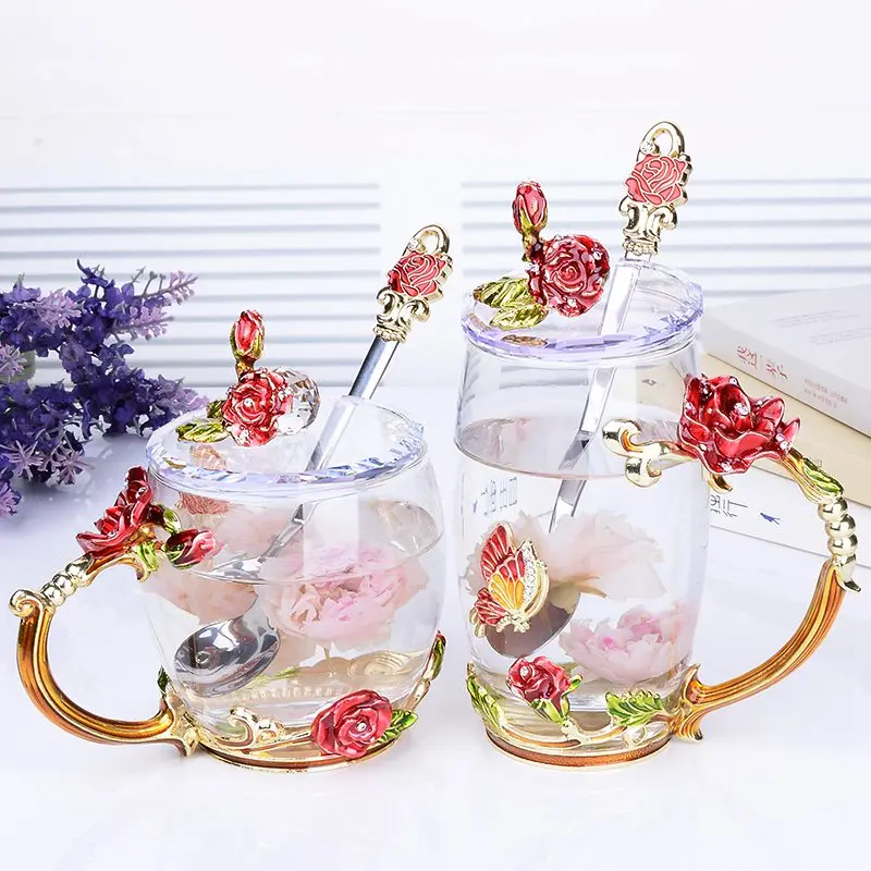 Красота и лучшая новинка эмалированный цветок, чашка с кофе кружка чай бабочка стеклянные чашки для свадебных подарков Рождественский подарок