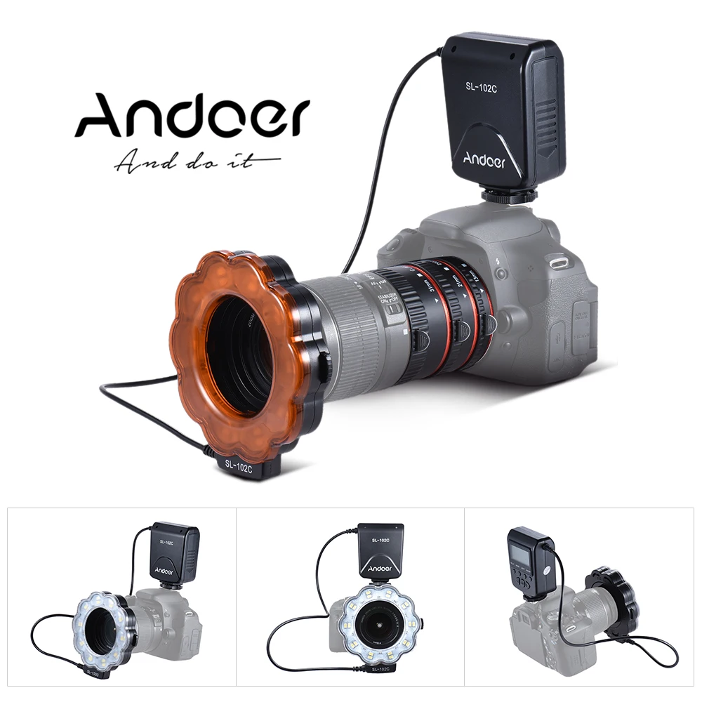 Andoer SL-102C GN15 светодиодный кольцевой светильник для макросъемки+ Удлинительное Кольцо для макросъемки ttl AF с автофокусом для Canon