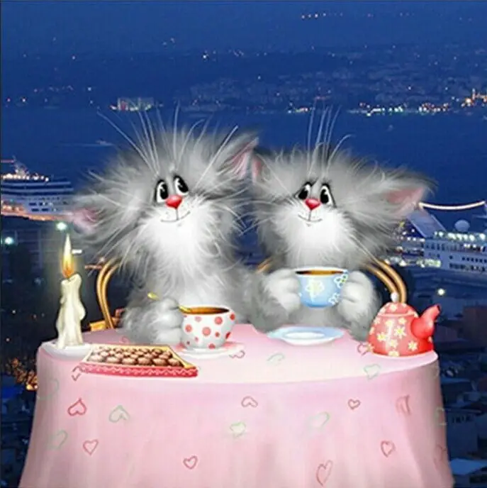 

New 3D Diamond Painting Sewing Needlework two cats Cartoon Mosaic Embroidery Crystal Handmade Cross Stitch Painting KJ058