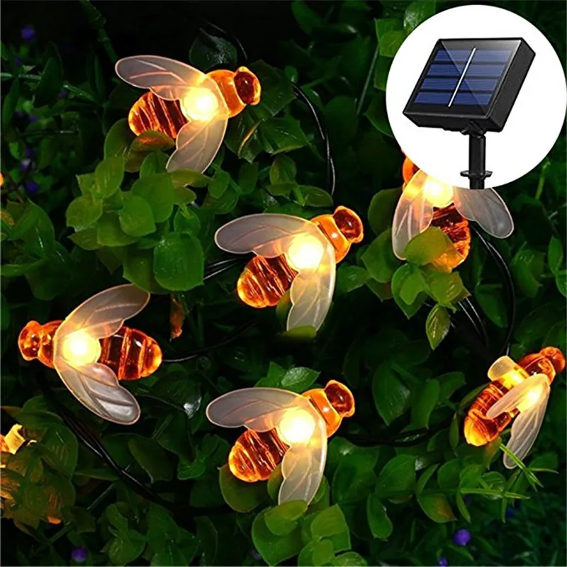 5M 20LED Cute Bee Shape Led Light String Solar Led String Fairy Lights Outdoor Bee Garden Fence Summer Decoration Light