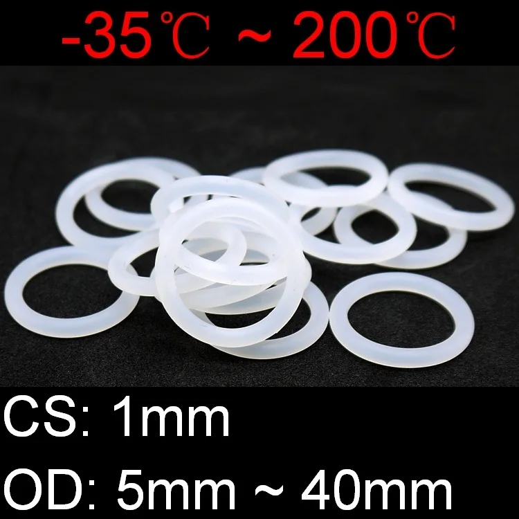 

10pcs VMQ O Ring Seal Gasket Thickness CS 1mm OD 5 ~ 40mm Silicone Rubber Insulated Waterproof Washer Round Shape White Nontoxic