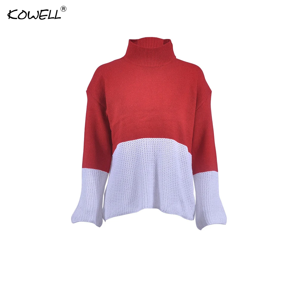Two Colors Patchwork Cotton Women Sweaters and Pullovers Autumn Winter Long Sleeve Knitted Loose Women Tops Casual Sweater Women