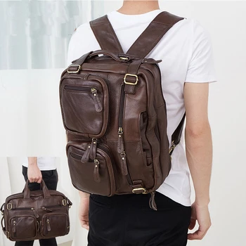 

Burminsa Brand Utility 100% Genuine Leather Briefcase Business Travel Back Pack 14inch Laptop Shoulder Bags Men Messenger Bags