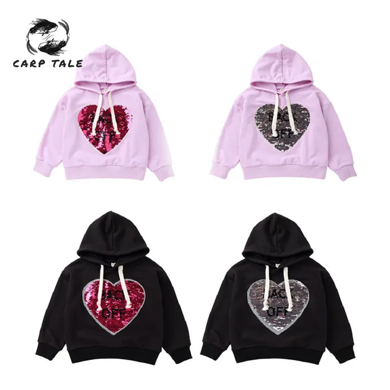 

Girls Top 2019 Autumn New Love Graphic Children's Jacket Spring and Autumn Red Black Turtleneck Cap One Piece baby tops