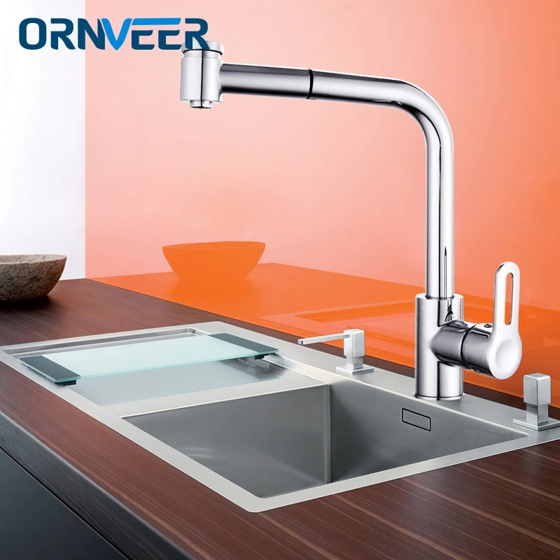 

Kitchen Faucets 360 Degree Swivel Pull Out Kitchen Sink Faucet Water Saving Polished Basin Crane Mixer Brass Tap