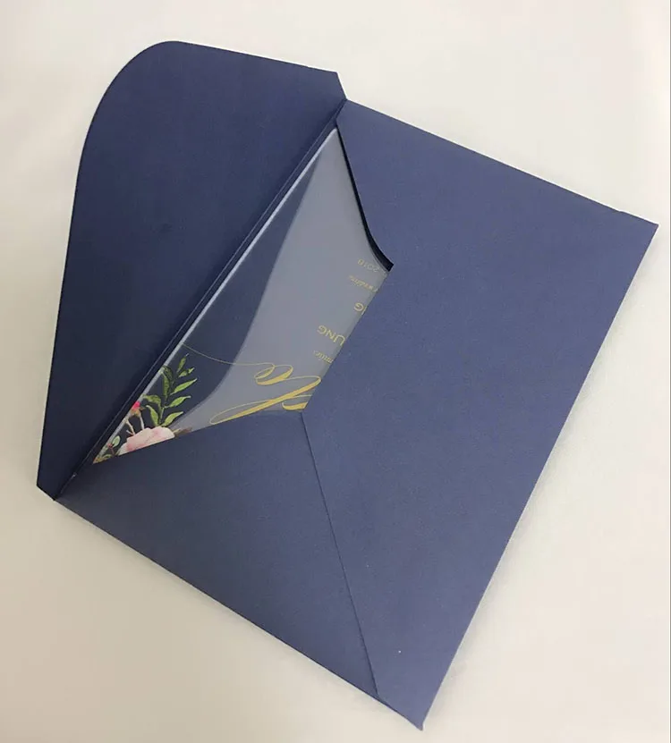 Индивидуальные прозрачные акриловые цветочные свадебные пригласительные открытки с золотой печатью