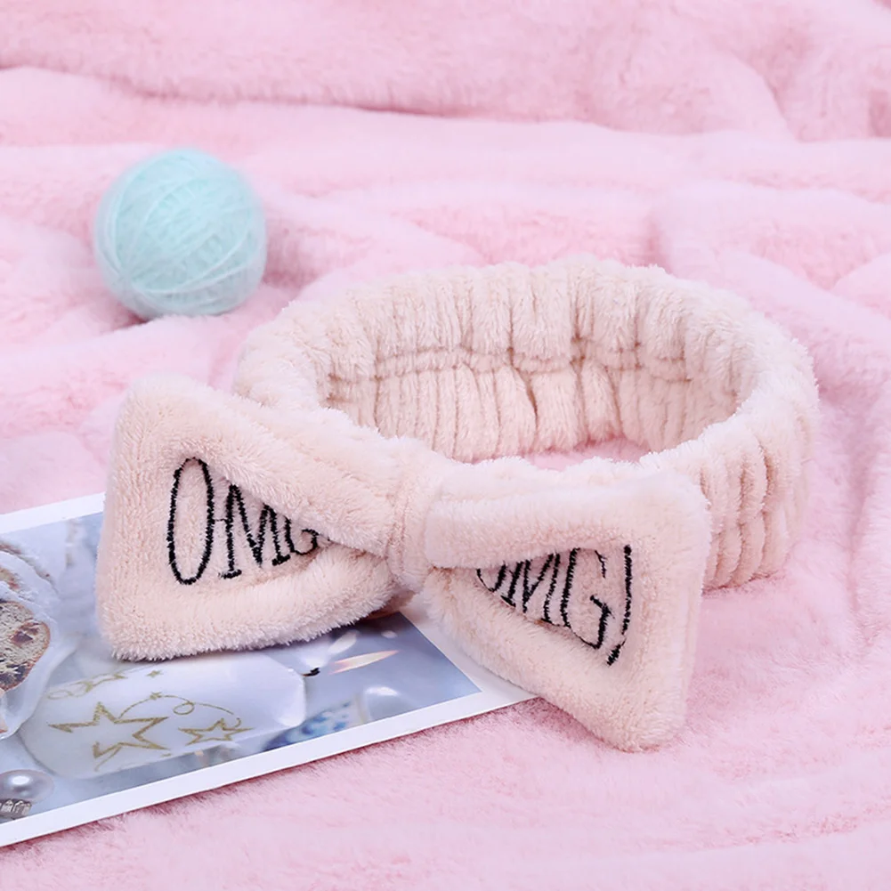 

Fashion Soft Makeup Bow Headband OMG Letters Hair Accessories Bathing Cute Woman Plush Coral Fleece Elastic Fashion Hairband