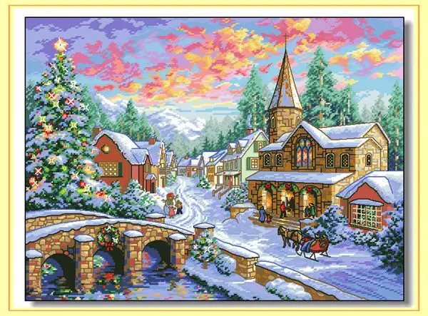 

Top Quality Lovely Counted Cross Stitch Kit Holiday Village Christmas Winter Snow Little Town dim 08783