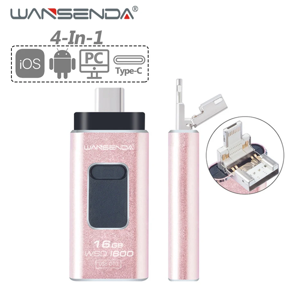 WANSENDA type-C USB флеш-накопитель micro usb OTG Lightning флеш-накопитель для iPhone/ipad/Android/PC