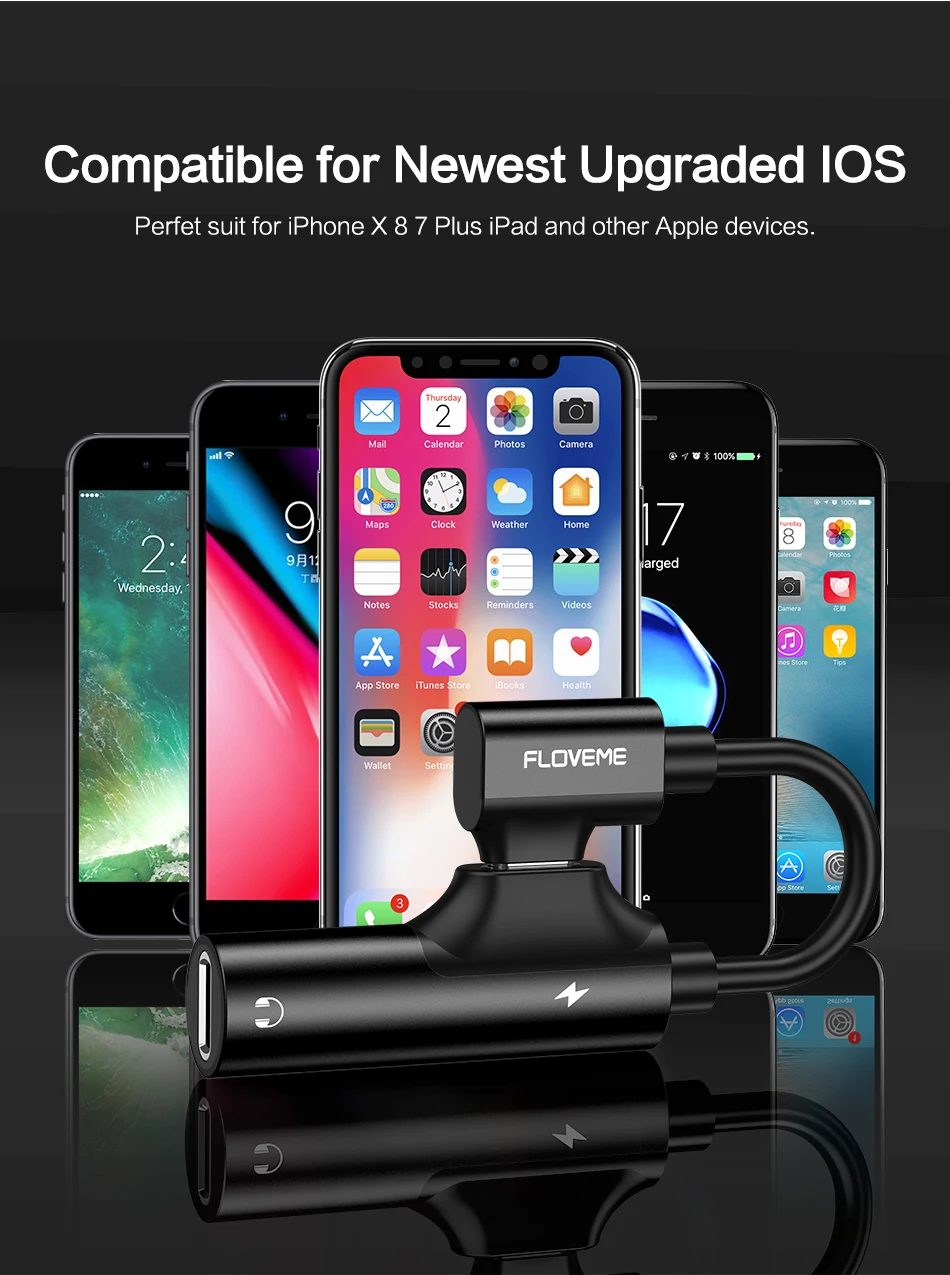 FLOVEME зарядный конвертер для Apple до 3,5 мм аудио адаптер, разъём 2 в 1 для iPhone 7 8 X кабель сплиттер для наушников USB адаптер
