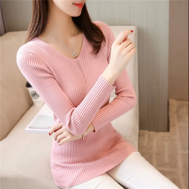

Winter 22 NEW WOMENS stretch slim knit sweater V collar shirt F1927 head