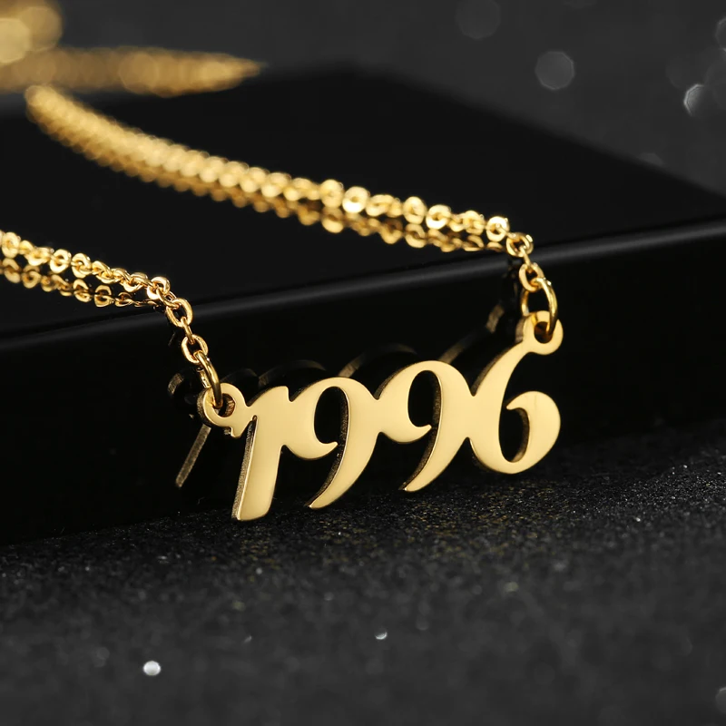 

Custom Year Number Necklace Women Fashion Jewelry Personalized Gold/Silver Color Birthday Year 1991 1992 1996 Necklace