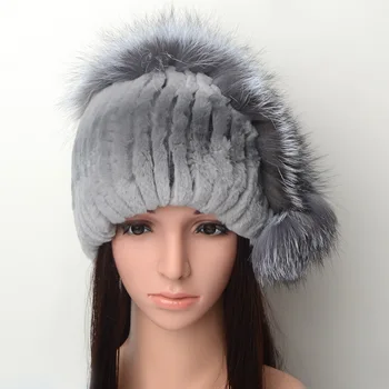 

794845 New Fashion winter women's hat Fox fur Caps Rex Rabbit Fur hats dome Warm Knitted Hat Ladies Skullies & Beanies