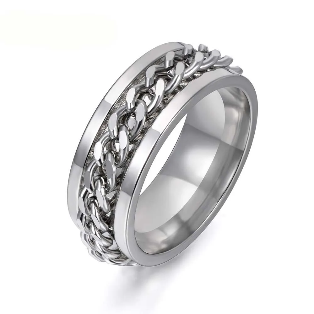Hiphop/Rock Style White Gold Color Stainless Steel Rings For Women Men Jewelry Punk Twist Chain Ring Anillo R17146 | Украшения и