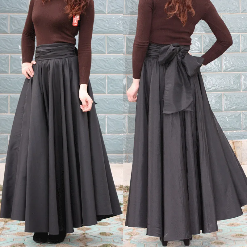 Autumn Long Skirts Womens Plus Size 7xl Cotton Black Solid A