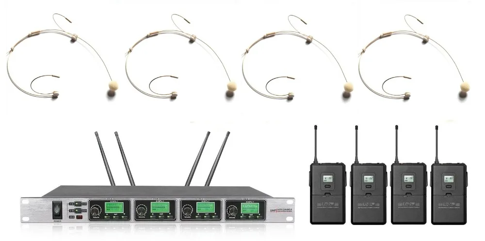 

4 x 50 Channels Professional draadloze microfoon UHF Wireless Beige Microphone Free shipping