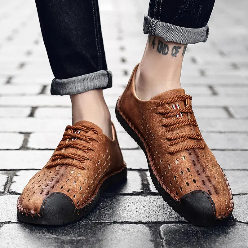 

2018 New Summer Breathable Mesh Shoes Cow Suede Outdoor Sneakers Casual Shoes Loafers Men Shoes Flats Moccasins Shoes Plus Size