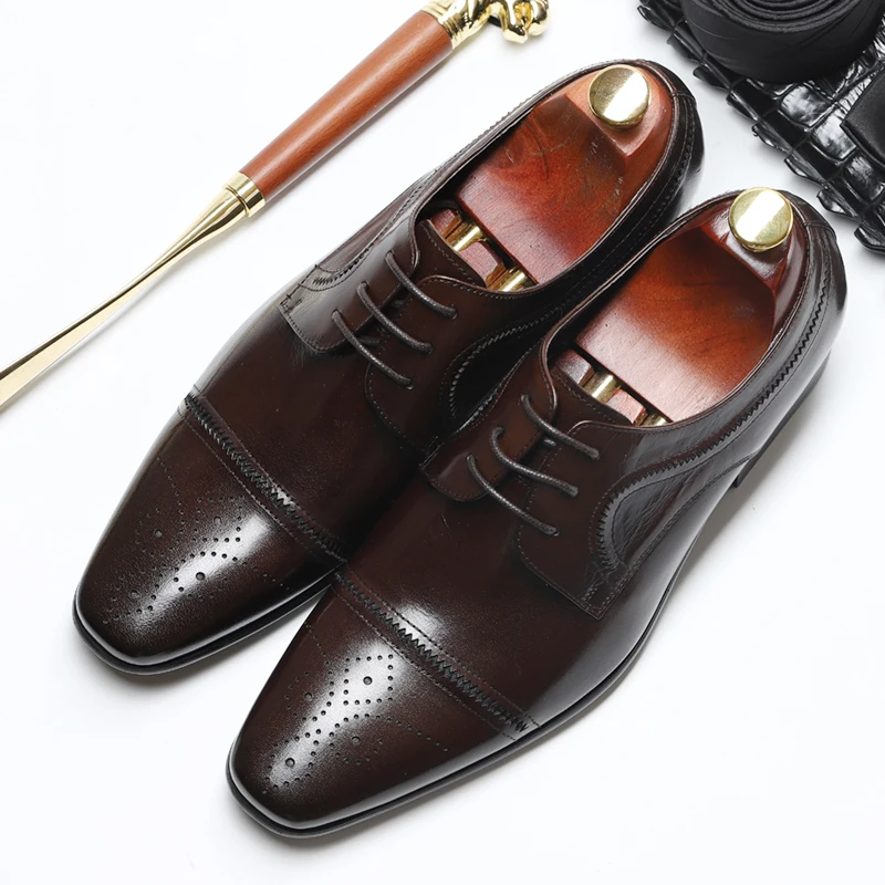 

Fretwork Breathable Derby Shoes For Man 2019 New Design British England Style Men Dress Shoes Fashion Lace Up Male Business Shoe