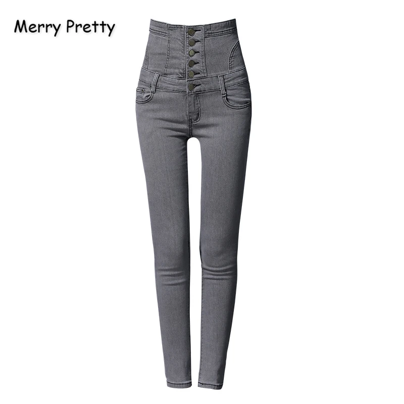 

Merry Pretty Women Hight Waist Denim Pants 2019 Autumn Skinny Jeans Pants Solid Slim Bodycon Wash Plus Size S-6XL Pencil Pants