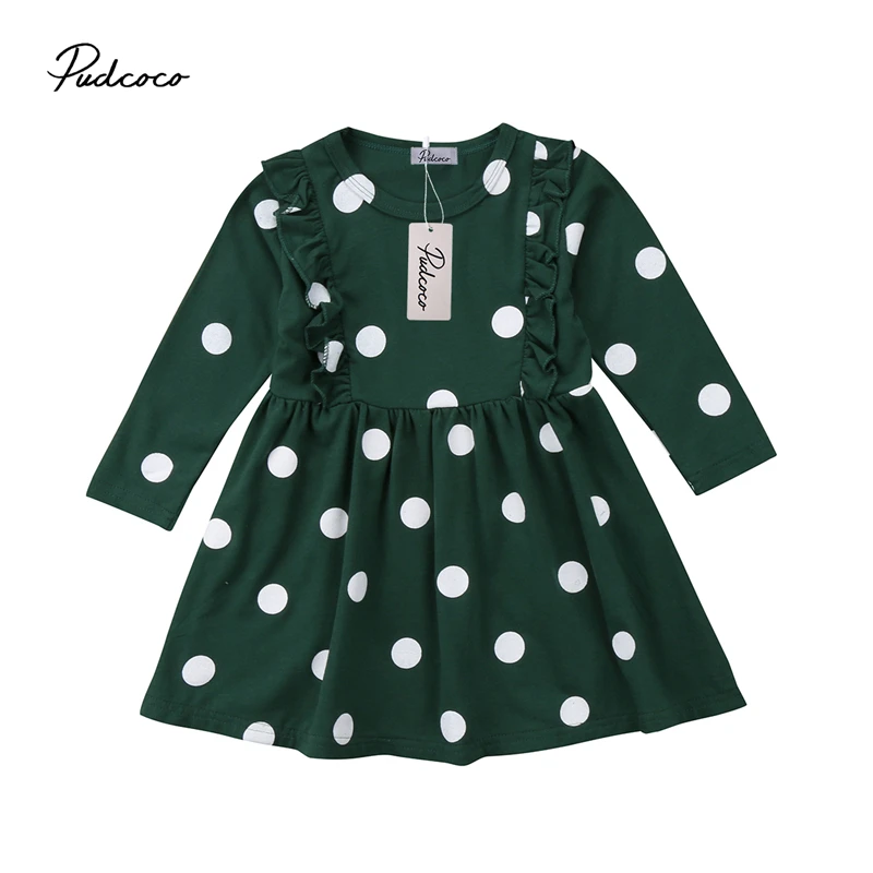 

pudcoco 2-7T Children Kids Baby Girl dress long sleeve polka dot Dresses Casual Clothes Sundress Dress girls