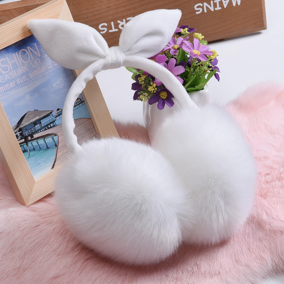 Популярные зимние милые наушники с кроличьим мехом; милые теплые наушники; удобные простые наушники для женщин и девочек
