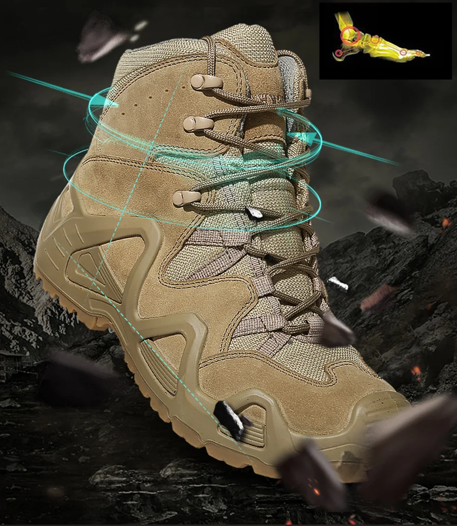 Уличные походные горные высокие трубы противоскользящие износостойкие кроссовки для обуви мужские тактические военные ботильоны амортизаторы ботинки для пустыни