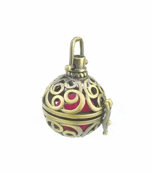 

34x25mm Vintage Filigree Hollow Round Ball Box Cage Locket Pendant For DIY Essential Oil Diffuser Perfume Sound Chime Necklace